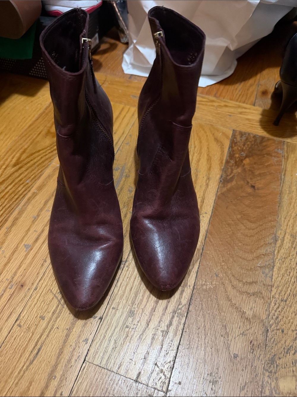 J. Crew Burgundy Leather Pointed Ankle Booties